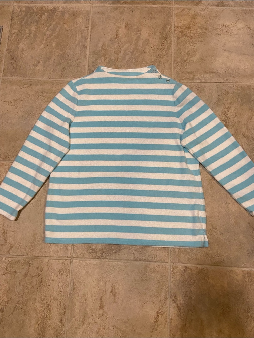 Talbots Light Blue and White Striped Fleece Funnel Neck Top